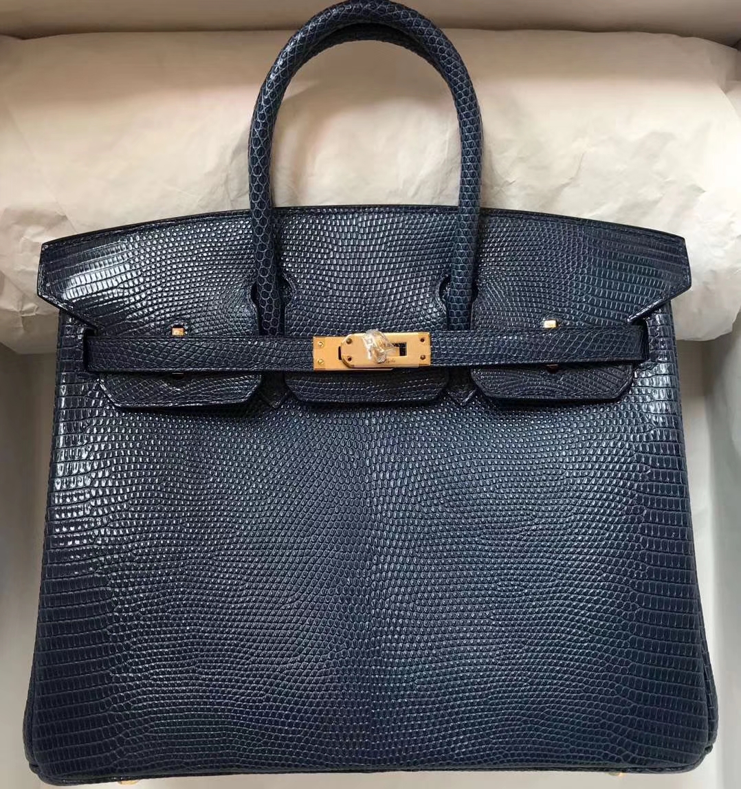 hermès(爱马仕)birkin lizard进口蜥蜴皮 ck73宝石蓝 顶级工艺 蜡线