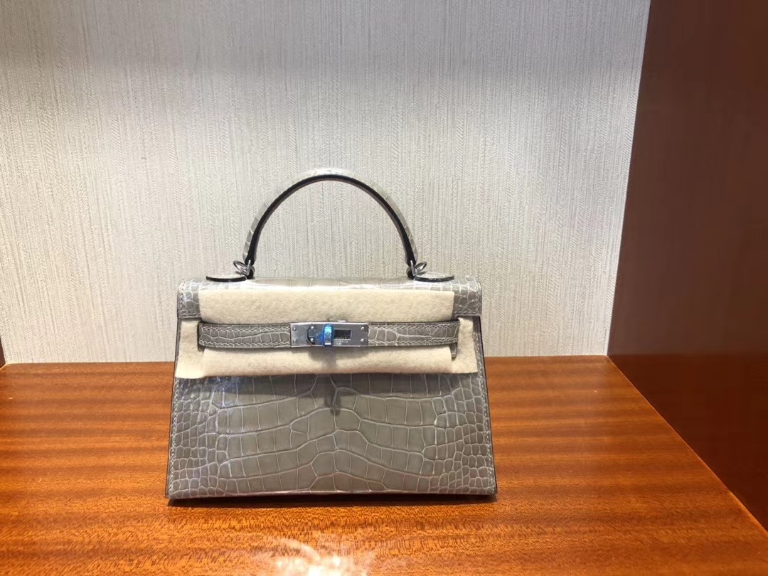 hermès(爱马仕)mini kelly 2 alligator shiny 亮面鳄鱼 ck81 斑鸠灰