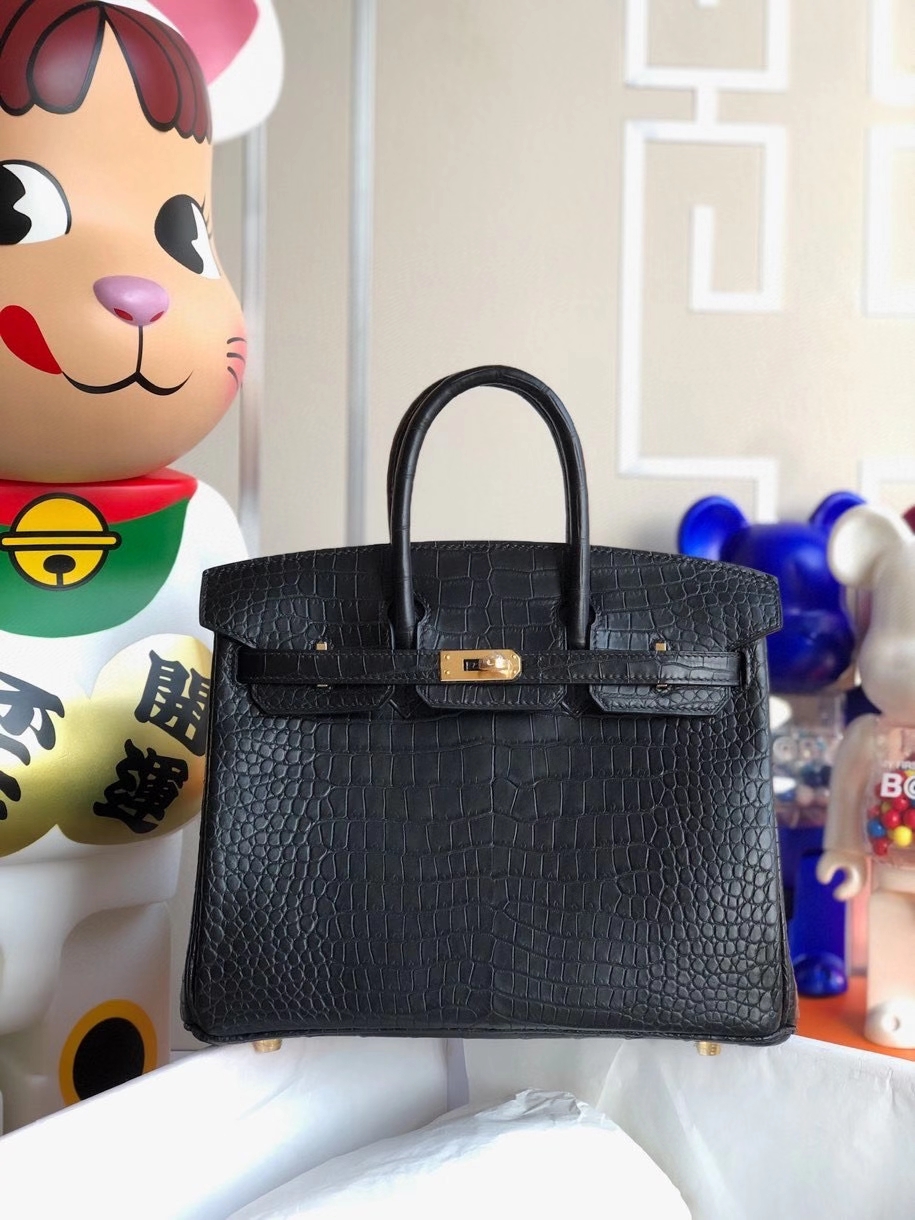 hermès爱马仕birkin25cmporosusmatt雾面鳄鱼ck89黑色金扣顶级手缝
