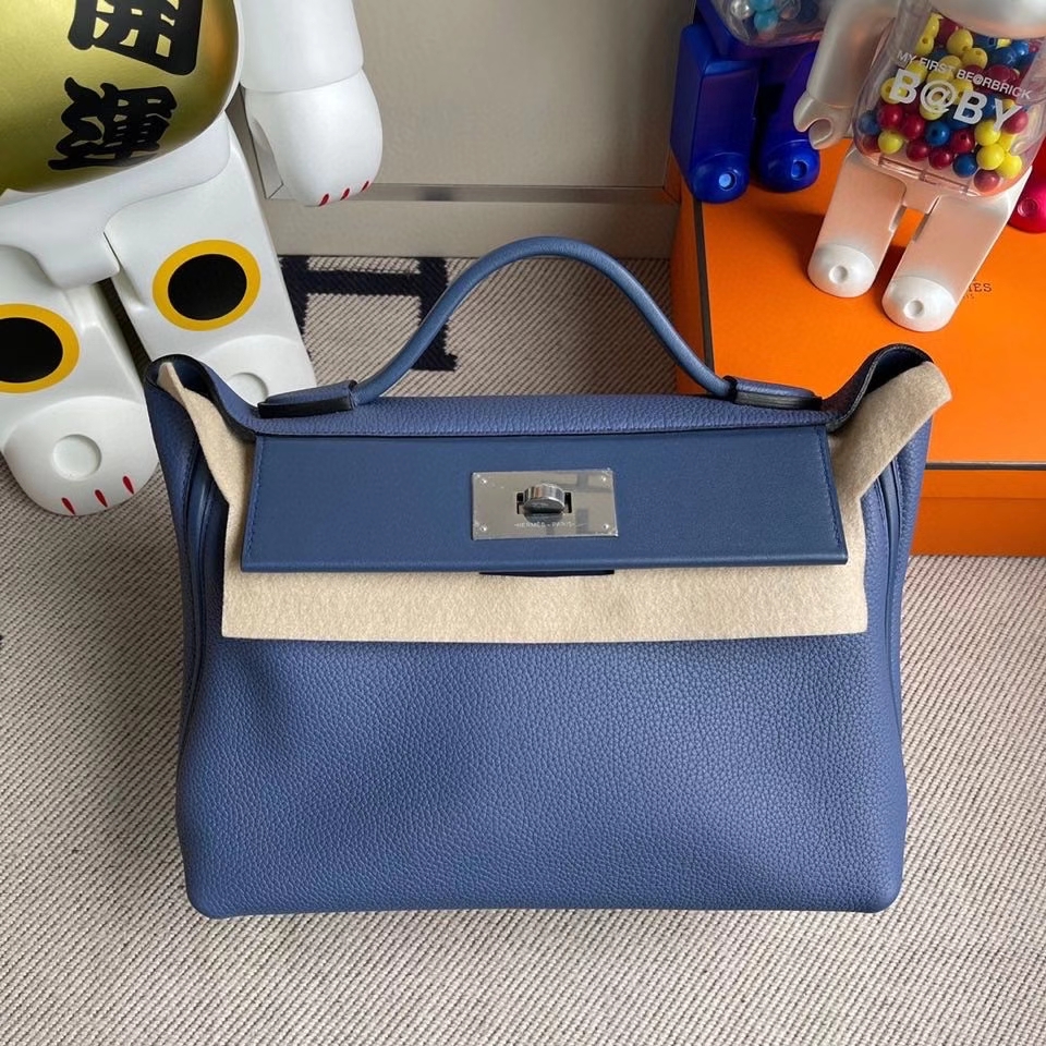 Hermès（爱马仕）2424 29cm  明蓝色 银扣 顶级手缝 定制