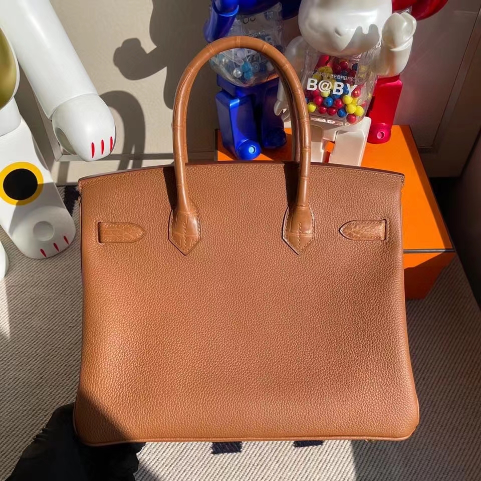 Hermès（爱马仕）Birkin 30cm Touch 系列 金棕色 雾面方块棕色鳄鱼 金扣 顶级手缝 定制