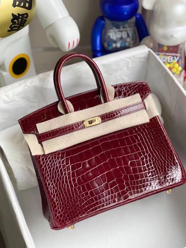 Hermès（爱马仕）Birkin 铂金包 Alligator shiny 亮面鳄鱼 F5 勃艮第酒红 25cm 金扣 顶级手缝  现货