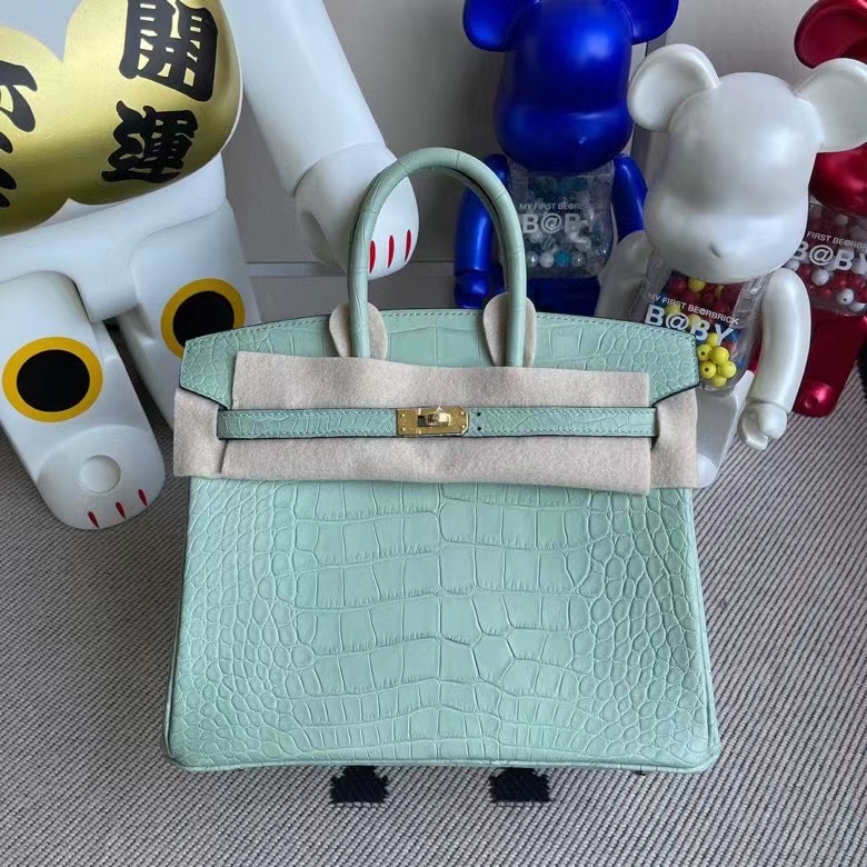 Hermès（爱马仕）Birkin 铂金包 Alligator matt 雾面鳄鱼 6U薄荷绿 金扣 25cm 顶级手缝 定制