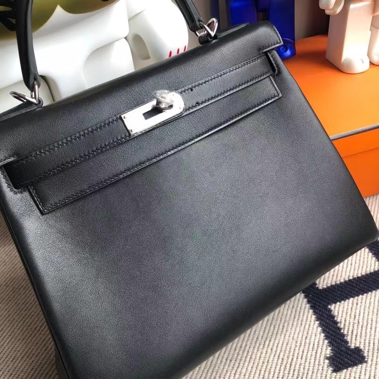 Hermès（爱马仕）Kelly 凯莉包 Swift 黑色noir 银扣 28cm 顶级手缝 现货