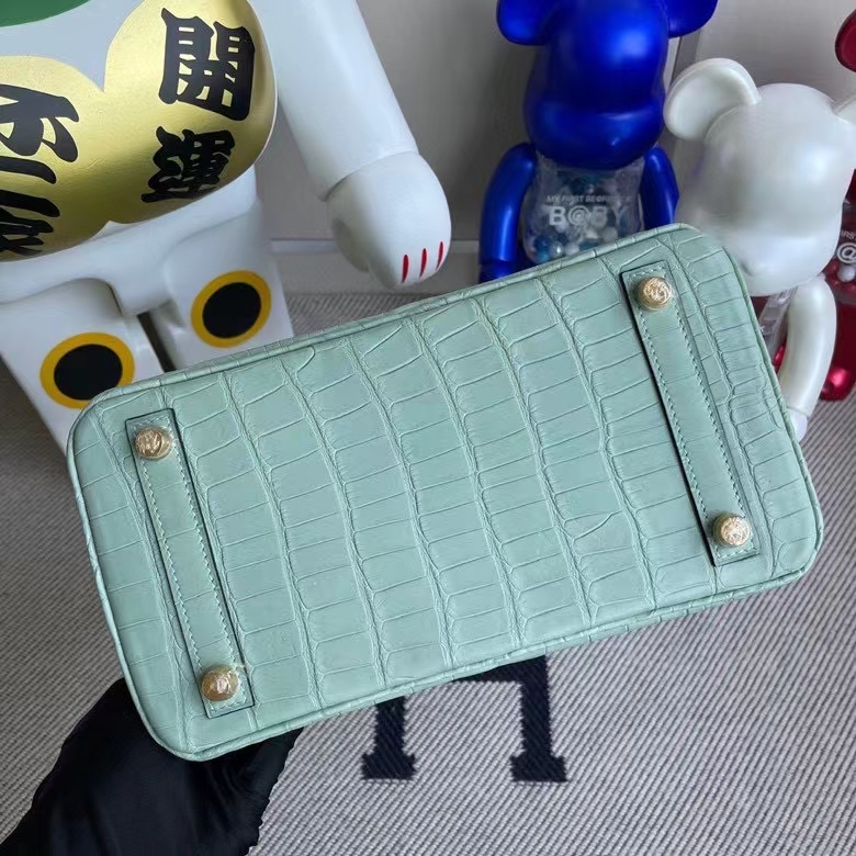 Hermès（爱马仕）Birkin 铂金包 Alligator matt 雾面鳄鱼 6U薄荷绿 金扣 25cm 顶级手缝 定制