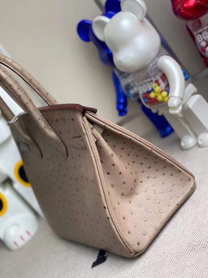 Hermès（爱马仕）Birkin 铂金包 Ostrich kk鸵鸟 ck18 大象灰Etoupe 金扣 30cm 顶级手缝