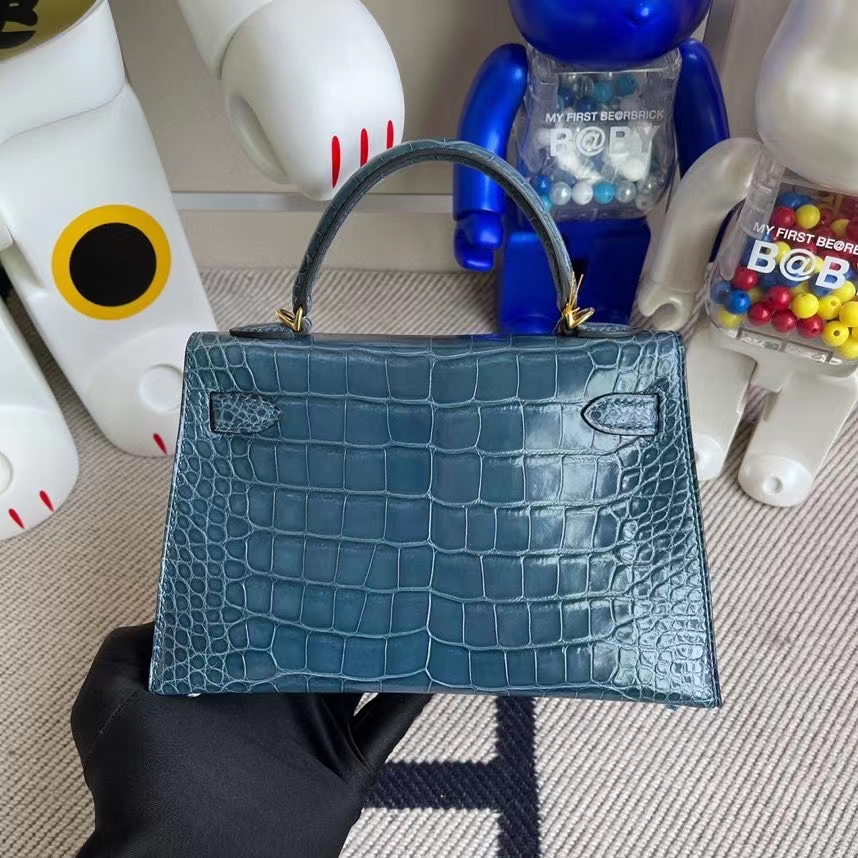 Hermès（爱马仕）Mini kelly ll Alligator shiny 亮面鳄鱼 1p 鸭子蓝 金扣 顶级手缝 现货