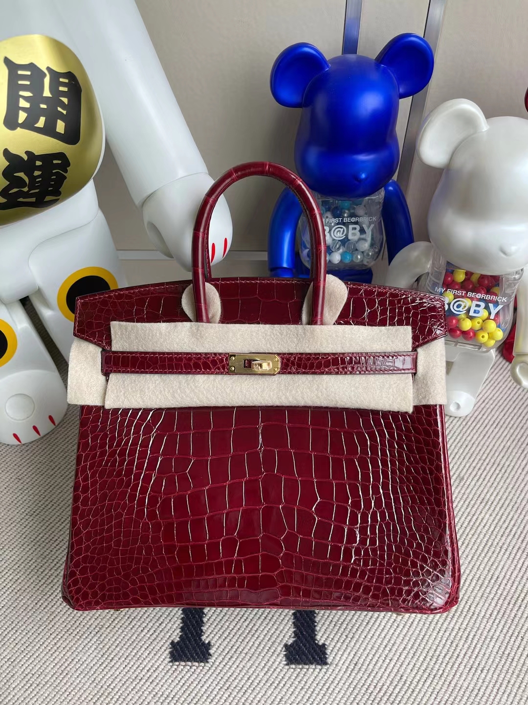 Hermès（爱马仕）Birkin 铂金包 Alligator shiny 亮面鳄鱼 F5 勃艮第酒红 25cm 金扣 顶级手缝  现货