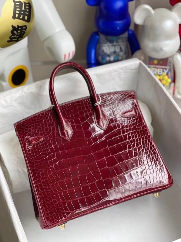 Hermès（爱马仕）Birkin 铂金包 Alligator shiny 亮面鳄鱼 F5 勃艮第酒红 25cm 金扣 顶级手缝  现货