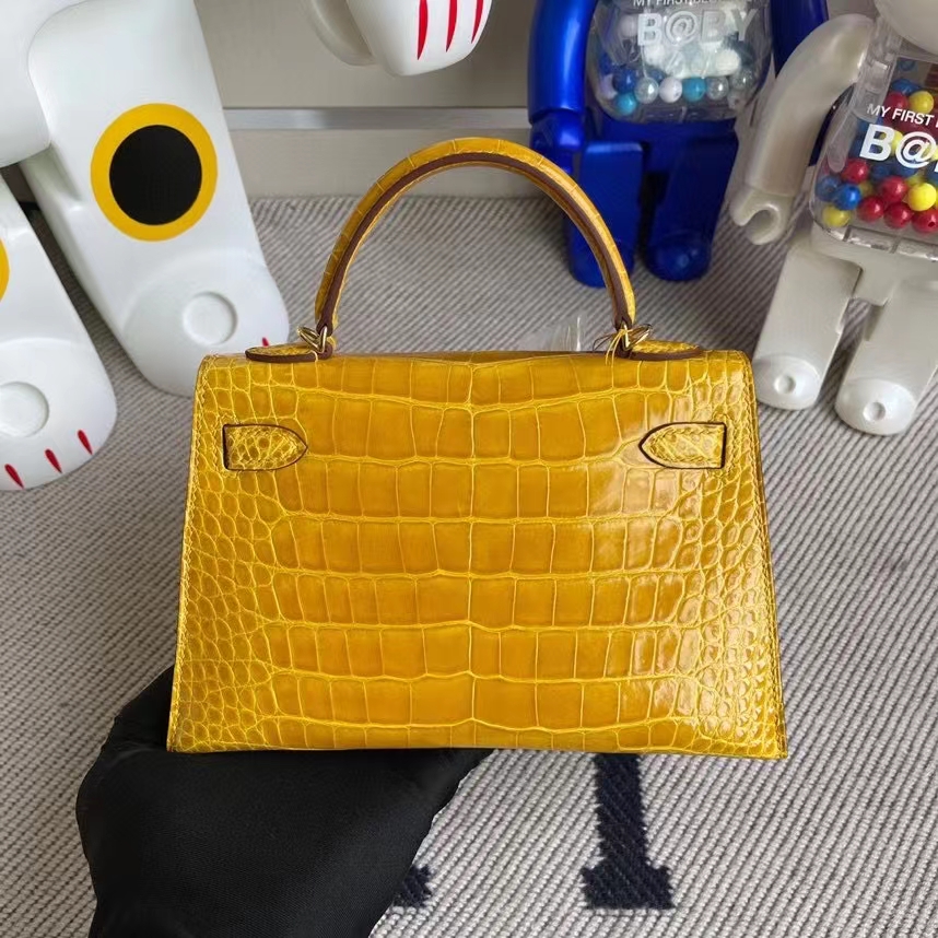 Hermès（爱马仕）Mini kelly ll Alligator shiny 亮面鳄鱼 9D琥珀黄 Ambre 金扣 顶级手缝 现货