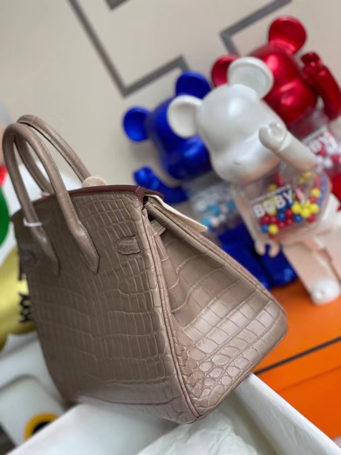 Hermès（爱马仕）Birkin 铂金包 crocodile matt 雾面鳄鱼 ck18 大象灰 etoupe 25cm 金扣 顶级手缝 定制