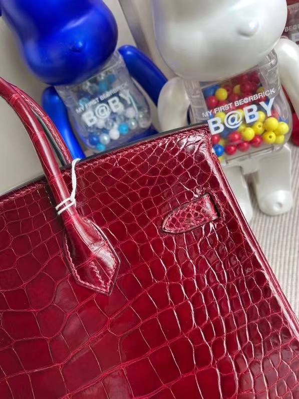Hermès（爱马仕）Birkin 铂金包 Alligator shiny 亮面鳄鱼 F5 勃艮第酒红 25cm 金扣 顶级手缝  现货