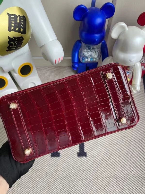 Hermès（爱马仕）Birkin 铂金包 Alligator shiny 亮面鳄鱼 F5 勃艮第酒红 25cm 金扣 顶级手缝  现货