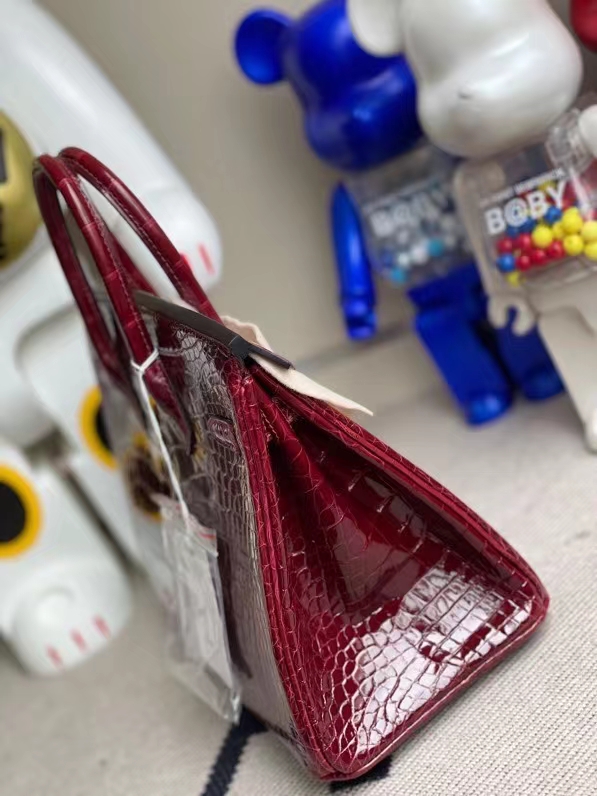 Hermès（爱马仕）Birkin 铂金包 Alligator shiny 亮面鳄鱼 F5 勃艮第酒红 25cm 金扣 顶级手缝  现货
