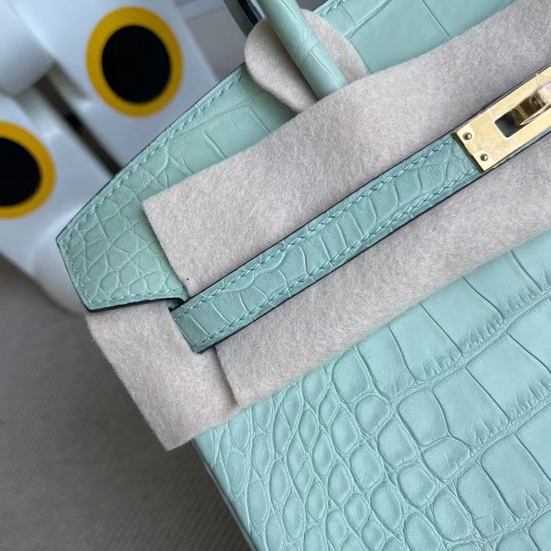 Hermès（爱马仕）Birkin 铂金包 Alligator matt 雾面鳄鱼 6U薄荷绿 金扣 25cm 顶级手缝 定制
