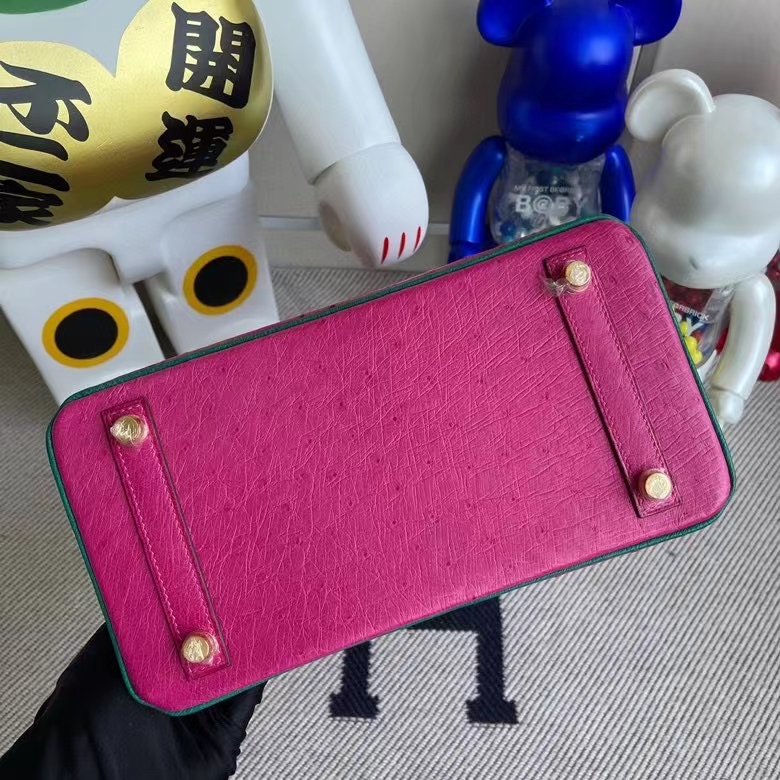 Hermès（爱马仕）Birkin 铂金包 Ostrich kk鸵鸟 天方夜谭粉拼紫丝绒绿 金扣 马蹄印 25cm 定制