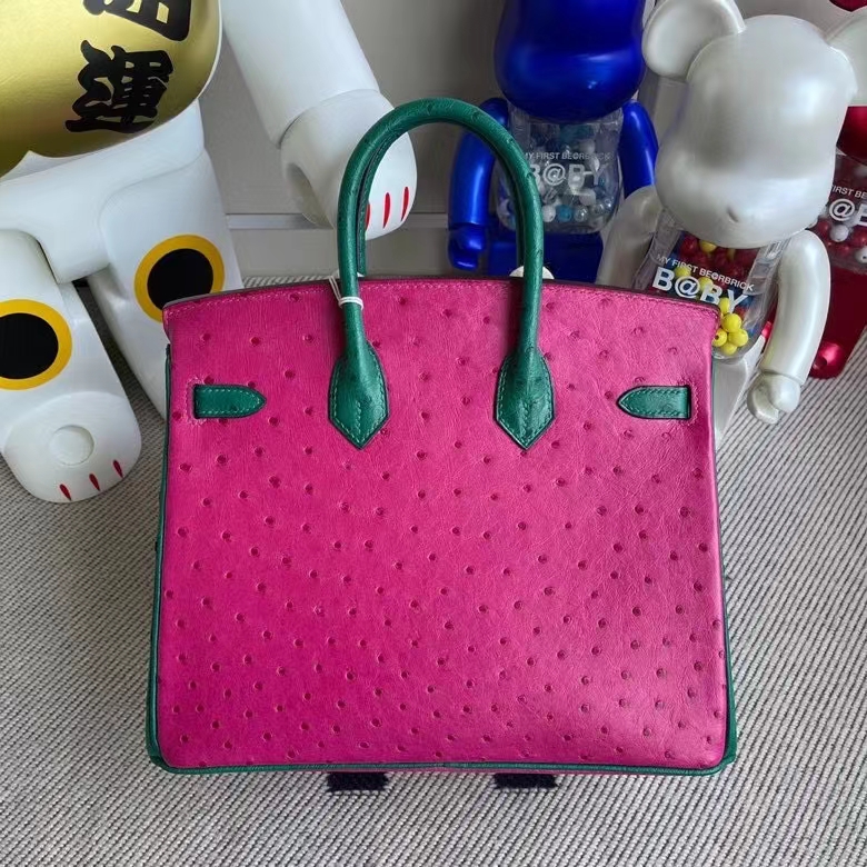 Hermès（爱马仕）Birkin 铂金包 Ostrich kk鸵鸟 天方夜谭粉拼紫丝绒绿 金扣 马蹄印 25cm 定制