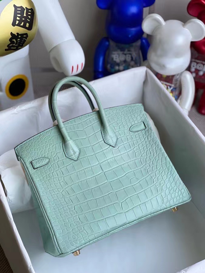 Hermès（爱马仕）Birkin 铂金包 Alligator matt 雾面鳄鱼 6U薄荷绿 金扣 25cm 顶级手缝 定制