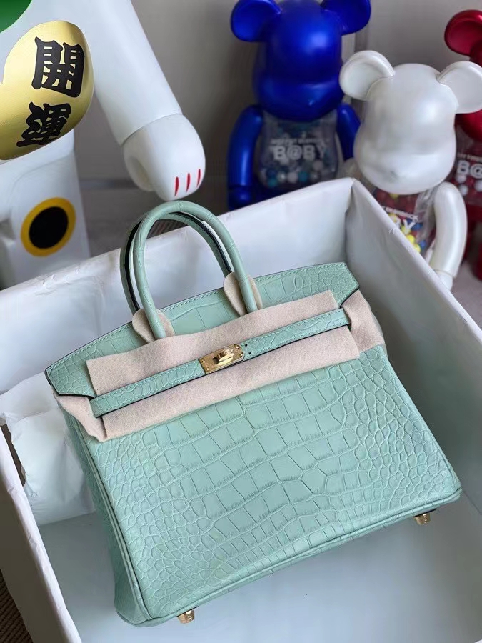 Hermès（爱马仕）Birkin 铂金包 Alligator matt 雾面鳄鱼 6U薄荷绿 金扣 25cm 顶级手缝 定制