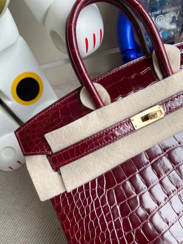 Hermès（爱马仕）Birkin 铂金包 Alligator shiny 亮面鳄鱼 F5 勃艮第酒红 25cm 金扣 顶级手缝  现货