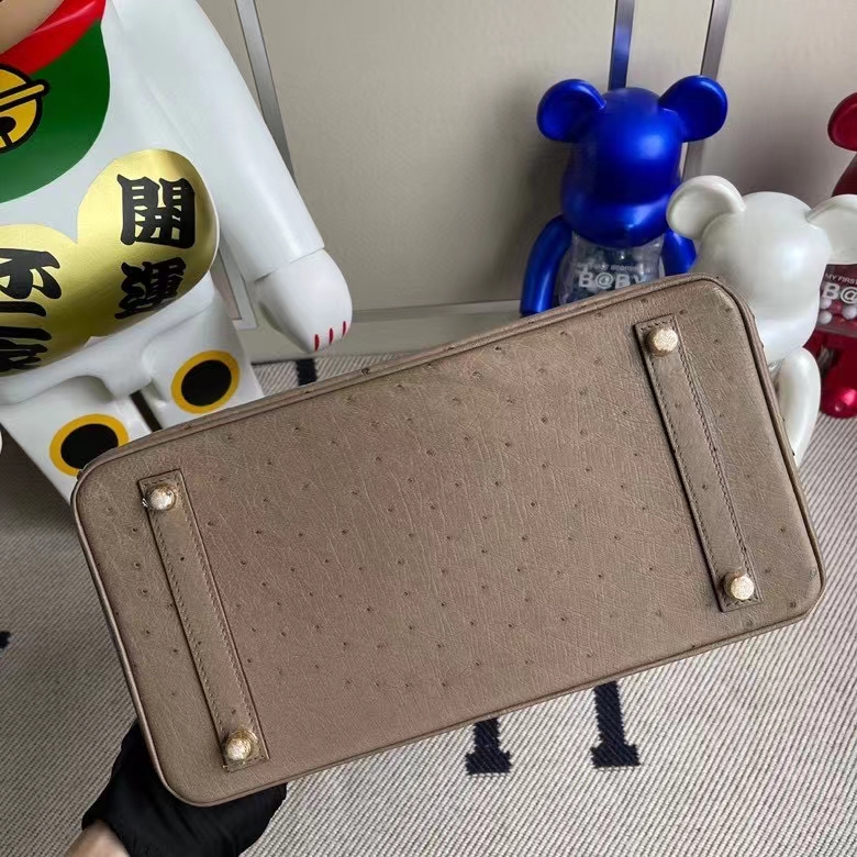 Hermès（爱马仕）Birkin 铂金包 Ostrich kk鸵鸟 ck18 大象灰Etoupe 金扣 30cm 顶级手缝