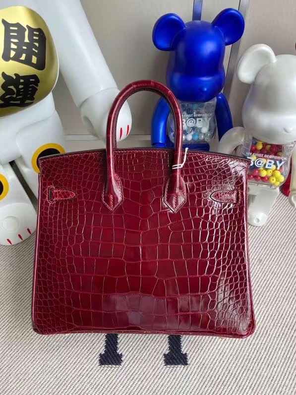 Hermès（爱马仕）Birkin 铂金包 Alligator shiny 亮面鳄鱼 F5 勃艮第酒红 25cm 金扣 顶级手缝  现货