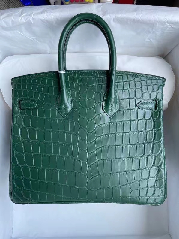 Hermès（爱马仕）Birkin 铂金包 Crocodile matt 雾面鳄鱼 翠绿色 金扣 25cm 顶级手缝