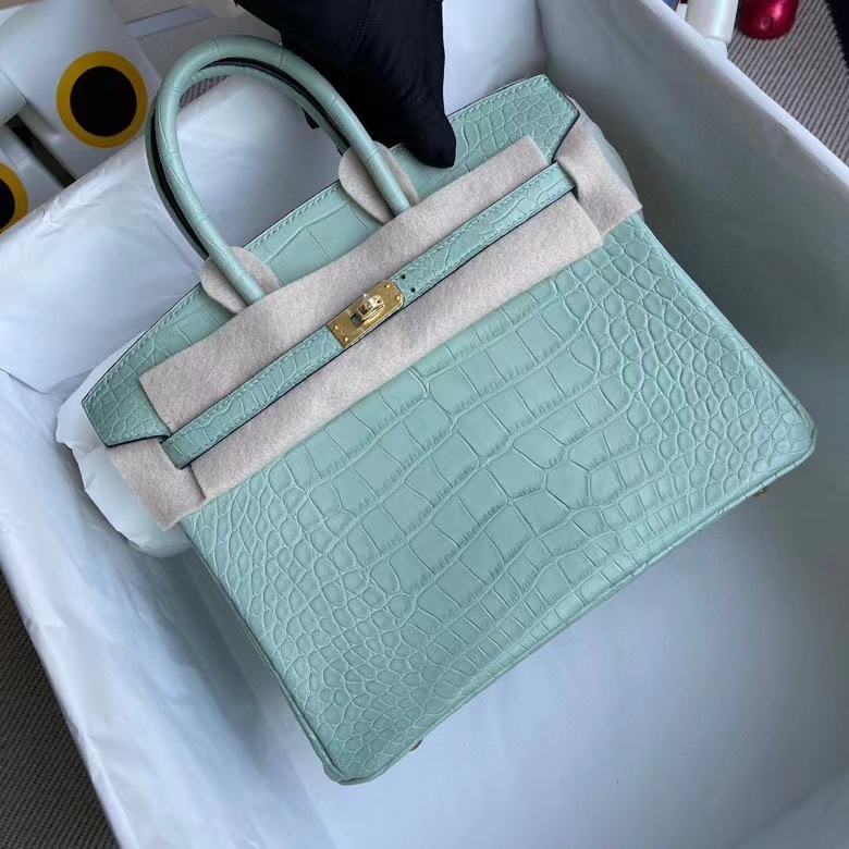 Hermès（爱马仕）Birkin 铂金包 Alligator matt 雾面鳄鱼 6U薄荷绿 金扣 25cm 顶级手缝 定制