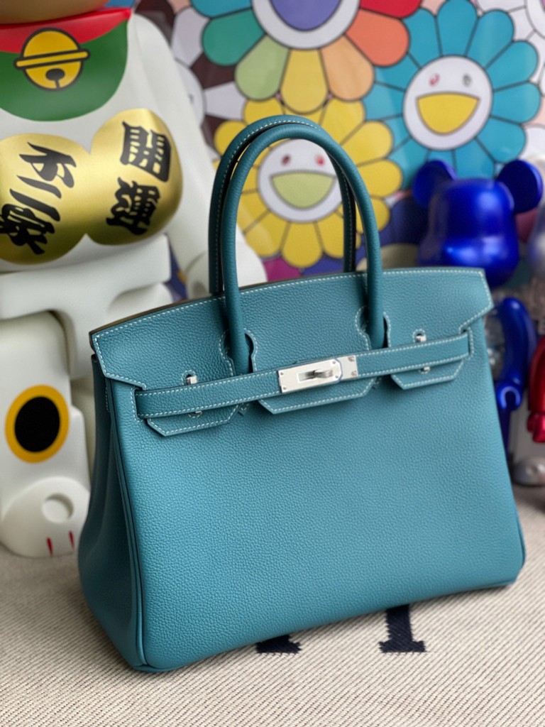 Hermès（爱马仕）Birkin 铂金包 原厂小牛皮 Togo ck75 牛仔蓝 Blue jean 银扣 30cm 顶级手缝