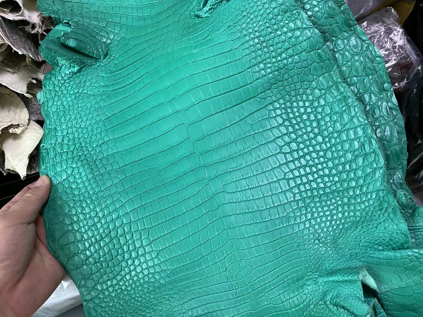 Hermès（爱马仕）新到皮 雾面倒v澳洲湾鳄 1k 竹子绿 matte porosus crocodile