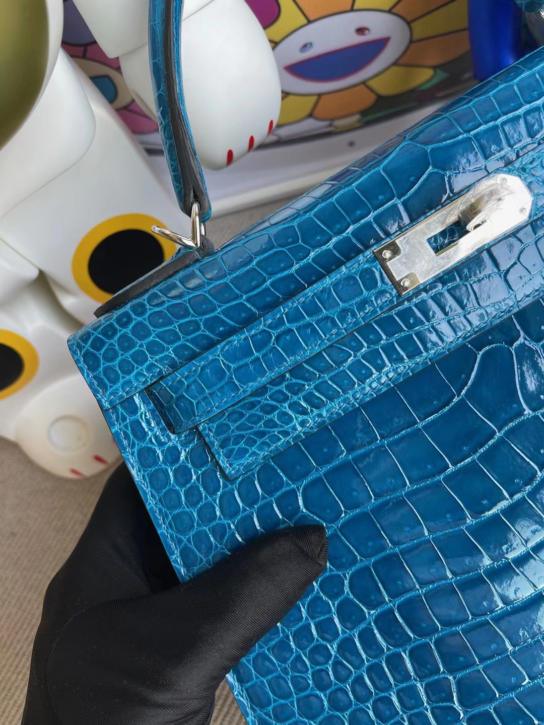 Hermès（爱马仕）Kelly 凯莉包 亮面倒v澳洲湾鳄 shiny alligator crocodile 7w 伊兹密尔蓝 银扣 28cm