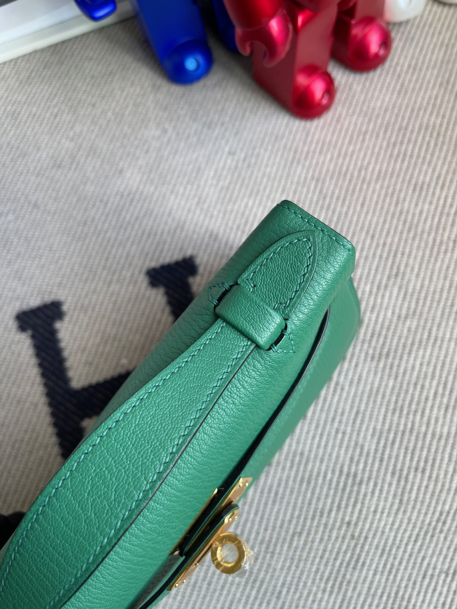 Hermès（爱马仕）Mini kelly pochette Chevre 山羊皮 U4 丝绒绿 vert verigo 金扣 22cm 顶级手缝