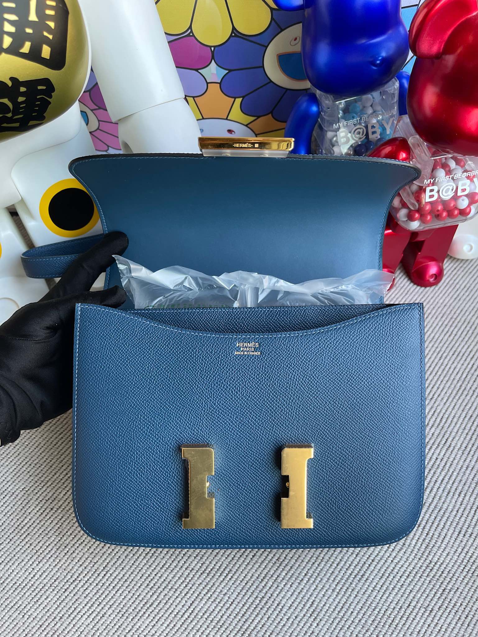 Hermès（爱马仕）Constance 康斯坦斯 Epsom 原厂掌纹皮 S4 深邃蓝 deep blue 金扣 18cm 顶级手缝