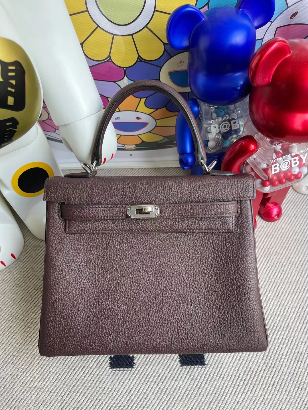 Hermès（爱马仕）Kelly 凯莉包 顶级小牛皮 togo 0D 马鞍红 银扣 25cm