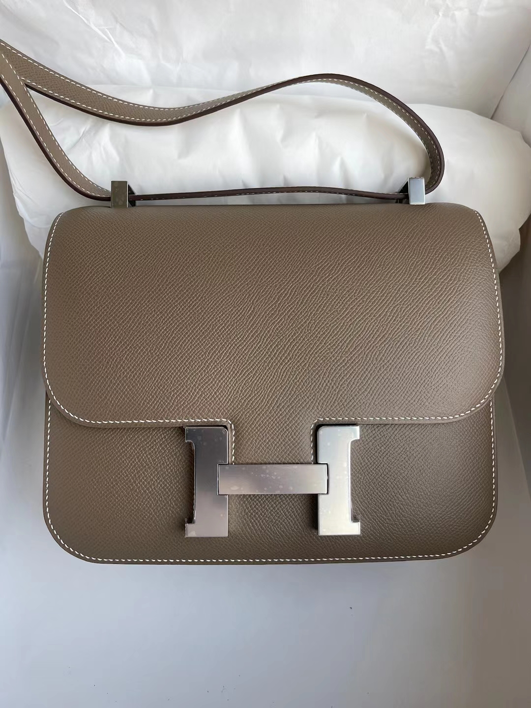 Hermès（爱马仕）Constance 康斯坦斯 Epsom Ck18 大象灰 银扣 24cm 顶级工艺 全手工缝制