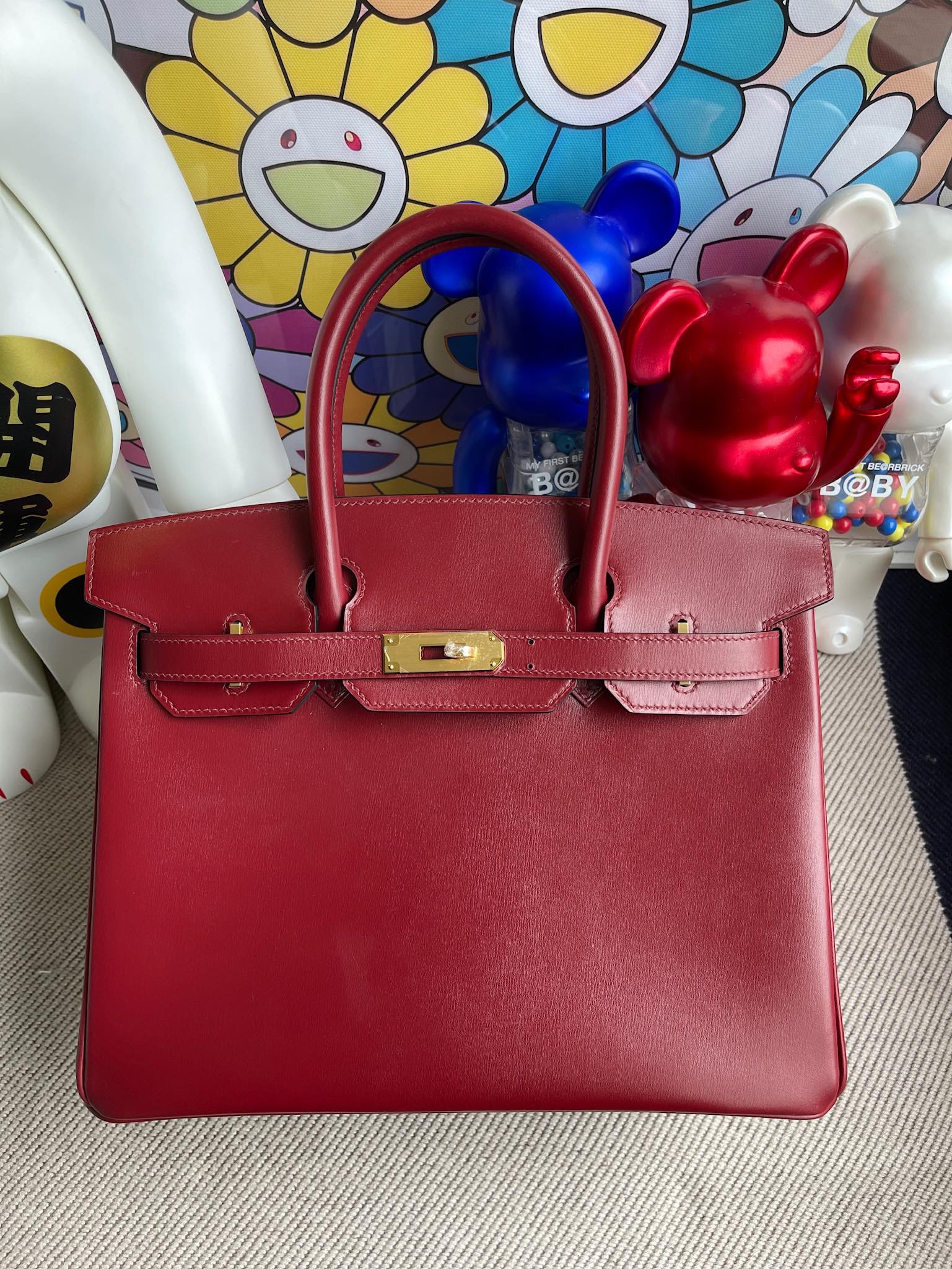Hermès（爱马仕）Birkin 铂金包 Boxcalf 爱马仕红 Rouge H 金扣 30cm 顶级手缝 定制