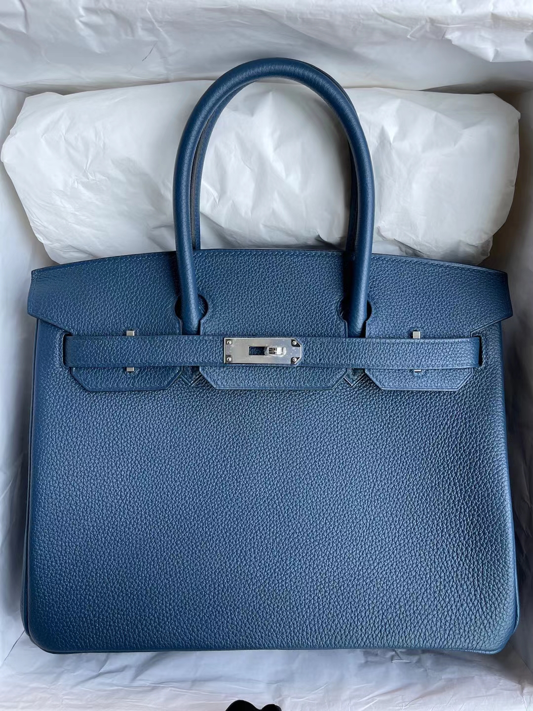 Hermès（爱马仕）Birkin 铂金包 Togo S4 深邃蓝 银扣 30cm