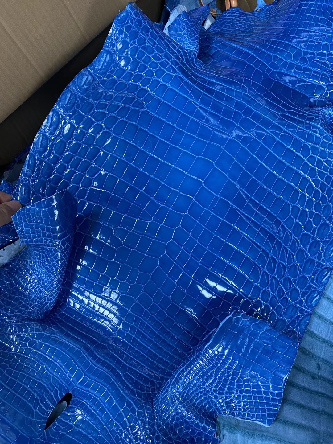 Hermès（爱马仕）新到皮 亮面尼罗鳄鱼 7Q 希腊蓝 shiny nilo crocodile