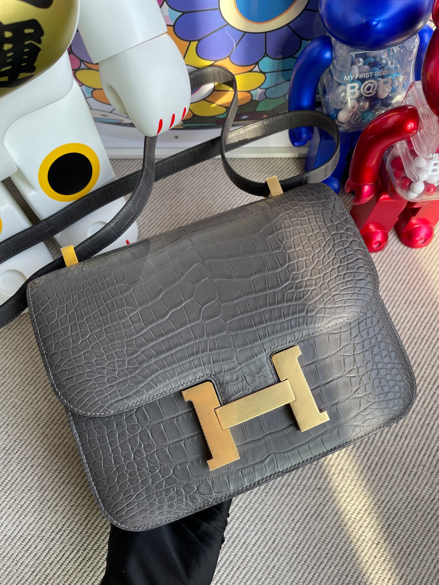 Hermès（爱马仕）Constance 康斯坦斯 Alligator matt 雾面鳄鱼 8F 锡器灰 etain 金扣 24cm 顶级手缝