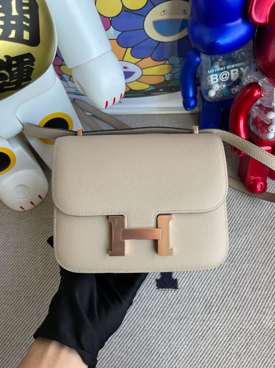 Hermès（爱马仕）Constance 康斯坦斯 Epsom S2 风衣灰 内拼 杏色 玫瑰金扣 19cm