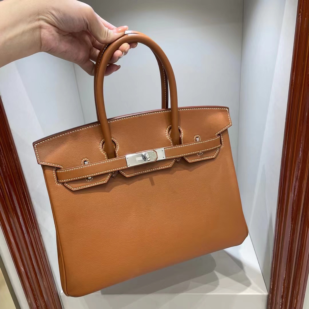 Hermès（爱马仕）Birkin 铂金包 Swift Ck37 金棕色 银扣 30cm 顶级工艺 全手工缝制