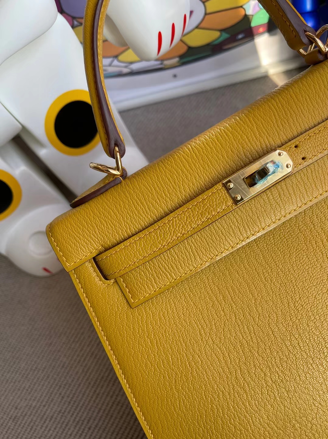 Hermès（爱马仕）Kelly 凯莉包 Chevre 进口山羊皮 9D 琥珀黄 金扣 25cm 订制