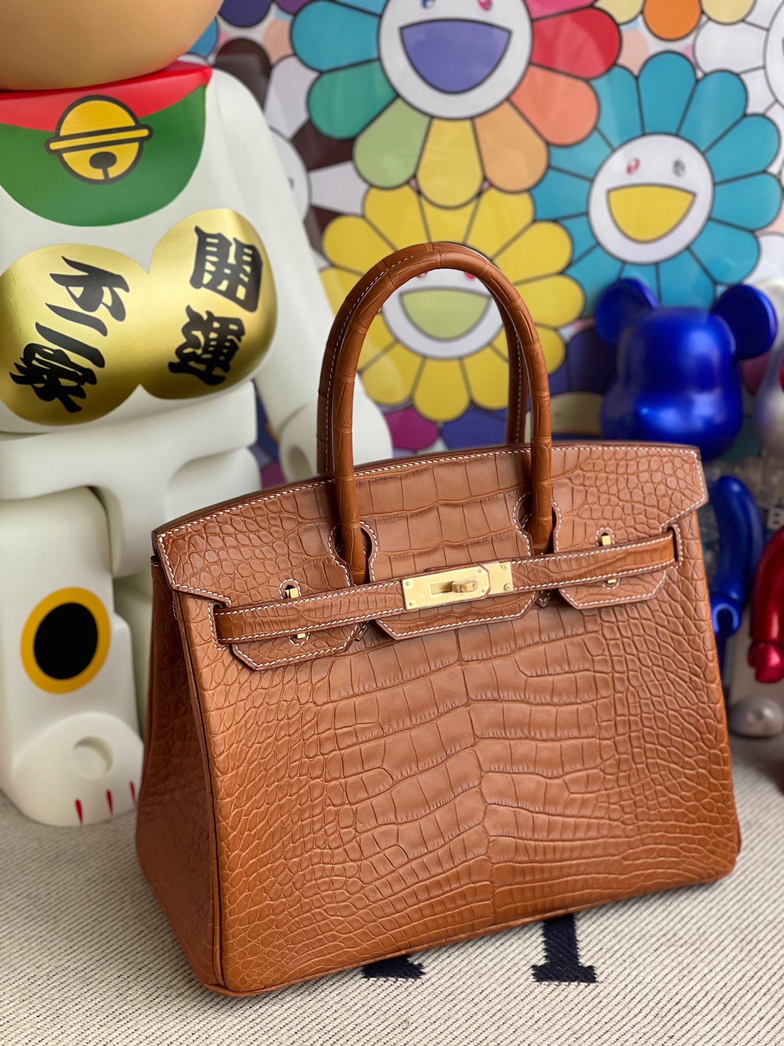 Hermès（爱马仕）Birkin 铂金包 Alligator matt 雾面鳄鱼 马鞍棕色 金扣 30cm 顶级手缝