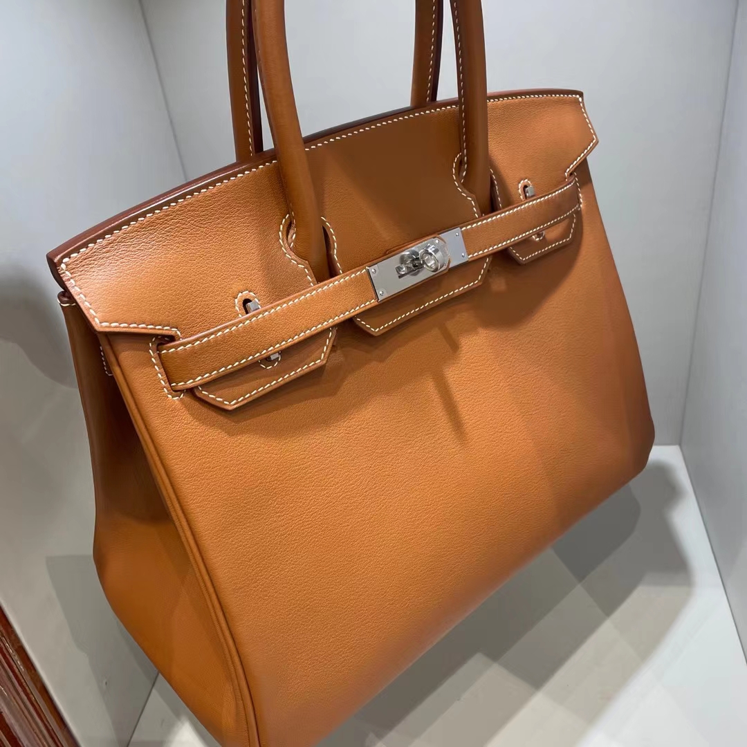 Hermès（爱马仕）Birkin 铂金包 Swift Ck37 金棕色 银扣 30cm 顶级工艺 全手工缝制