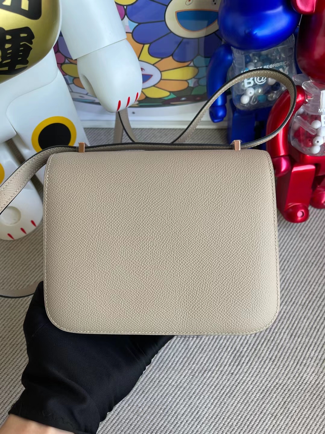 Hermès（爱马仕）Constance 康斯坦斯 Epsom S2 风衣灰 内拼 杏色 玫瑰金扣 19cm