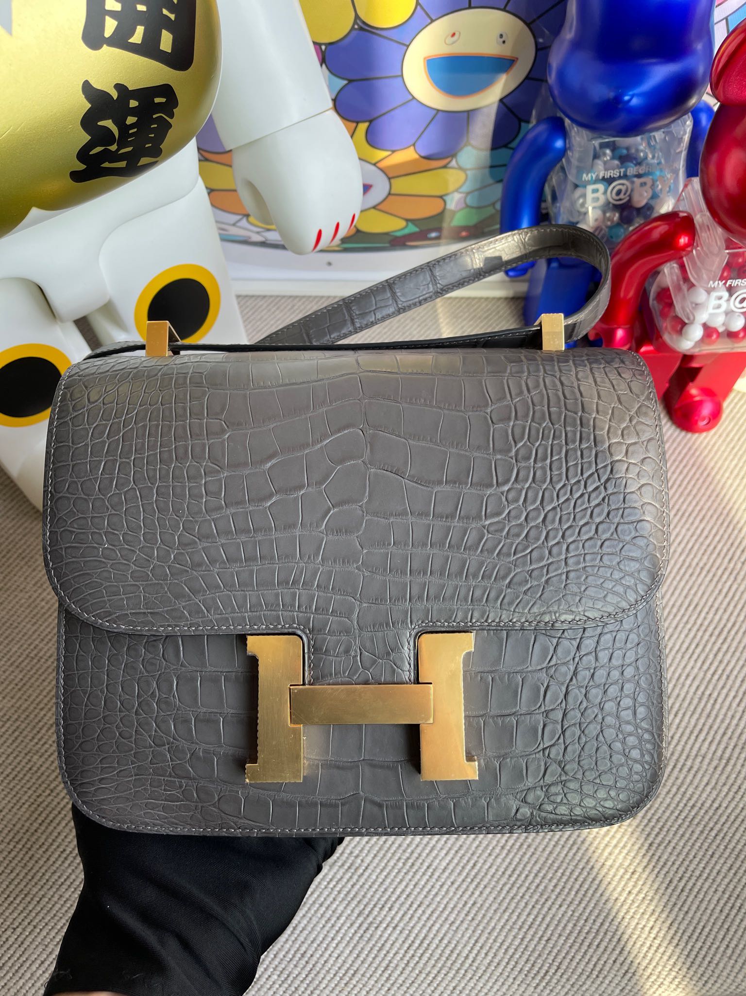 Hermès（爱马仕）Constance 康斯坦斯 Alligator matt 雾面鳄鱼 8F 锡器灰 etain 金扣 24cm 顶级手缝