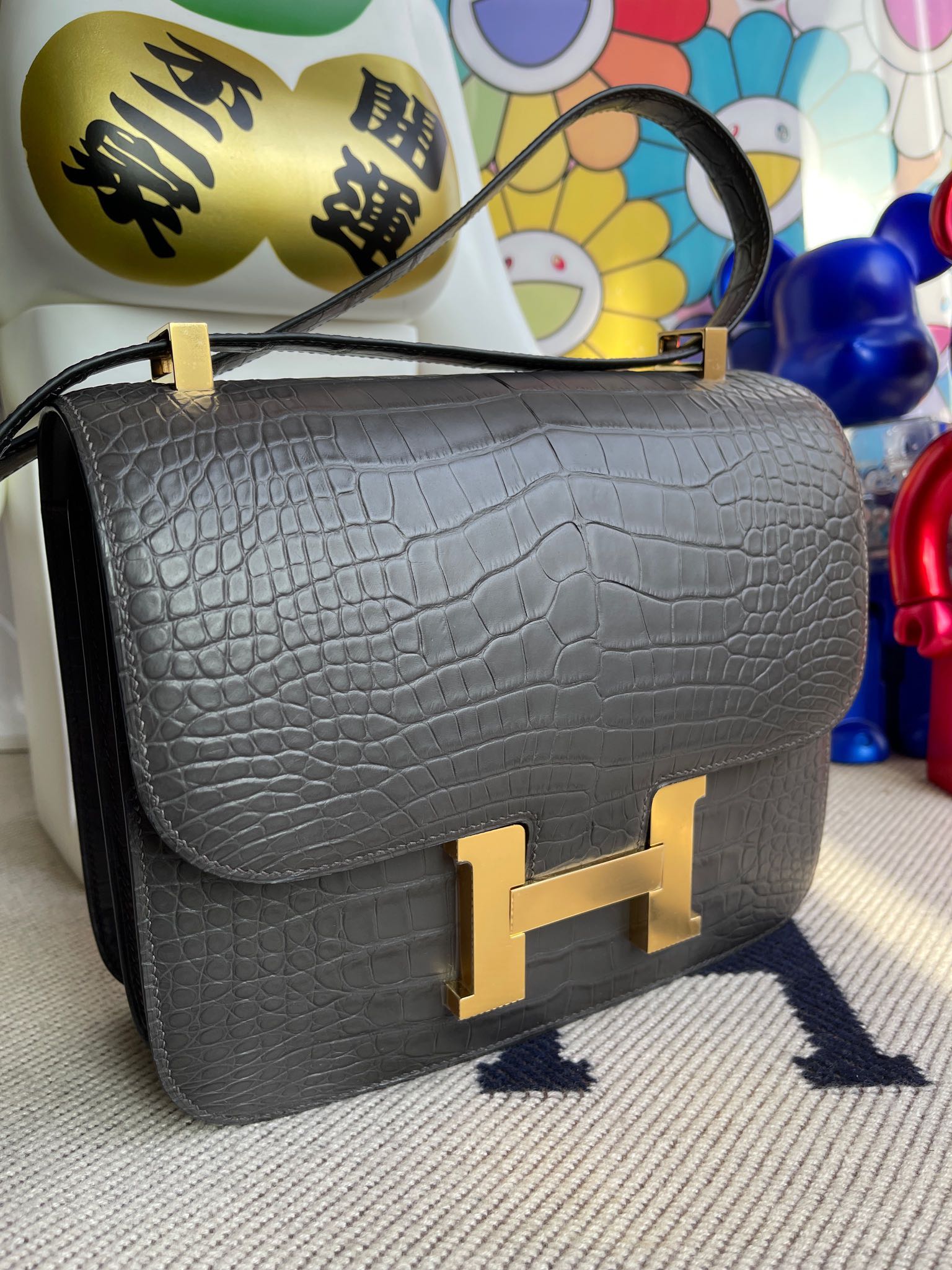Hermès（爱马仕）Constance 康斯坦斯 Alligator matt 雾面鳄鱼 8F 锡器灰 etain 金扣 24cm 顶级手缝