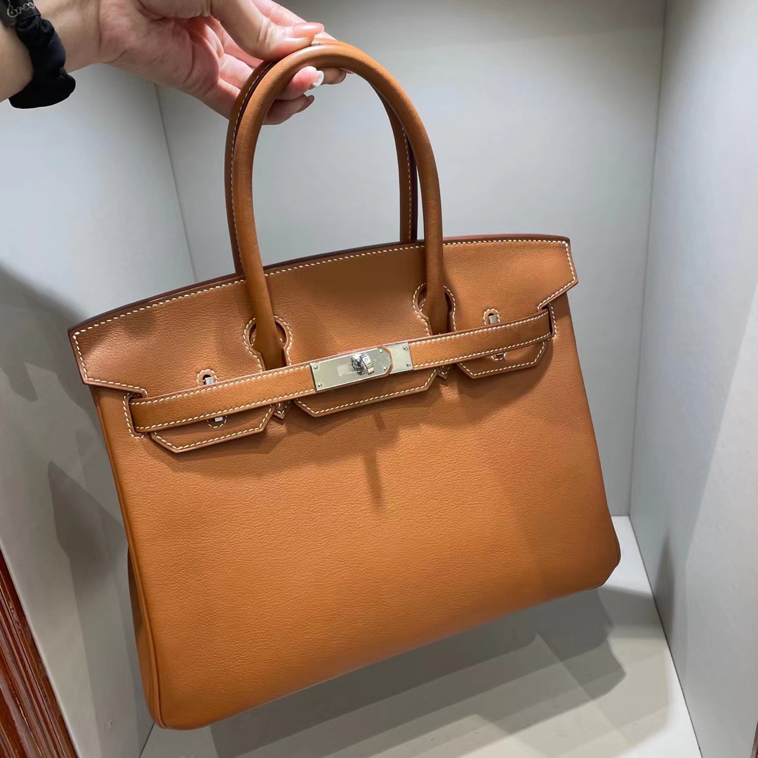 Hermès（爱马仕）Birkin 铂金包 Swift Ck37 金棕色 银扣 30cm 顶级工艺 全手工缝制
