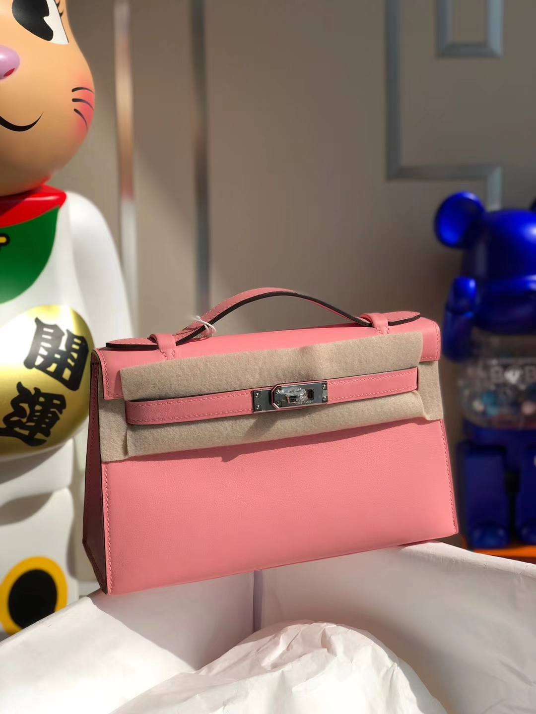Hermès（爱马仕）MiniKelly Pochette Swift K4 夏日粉 银扣 22cm 全手工缝制