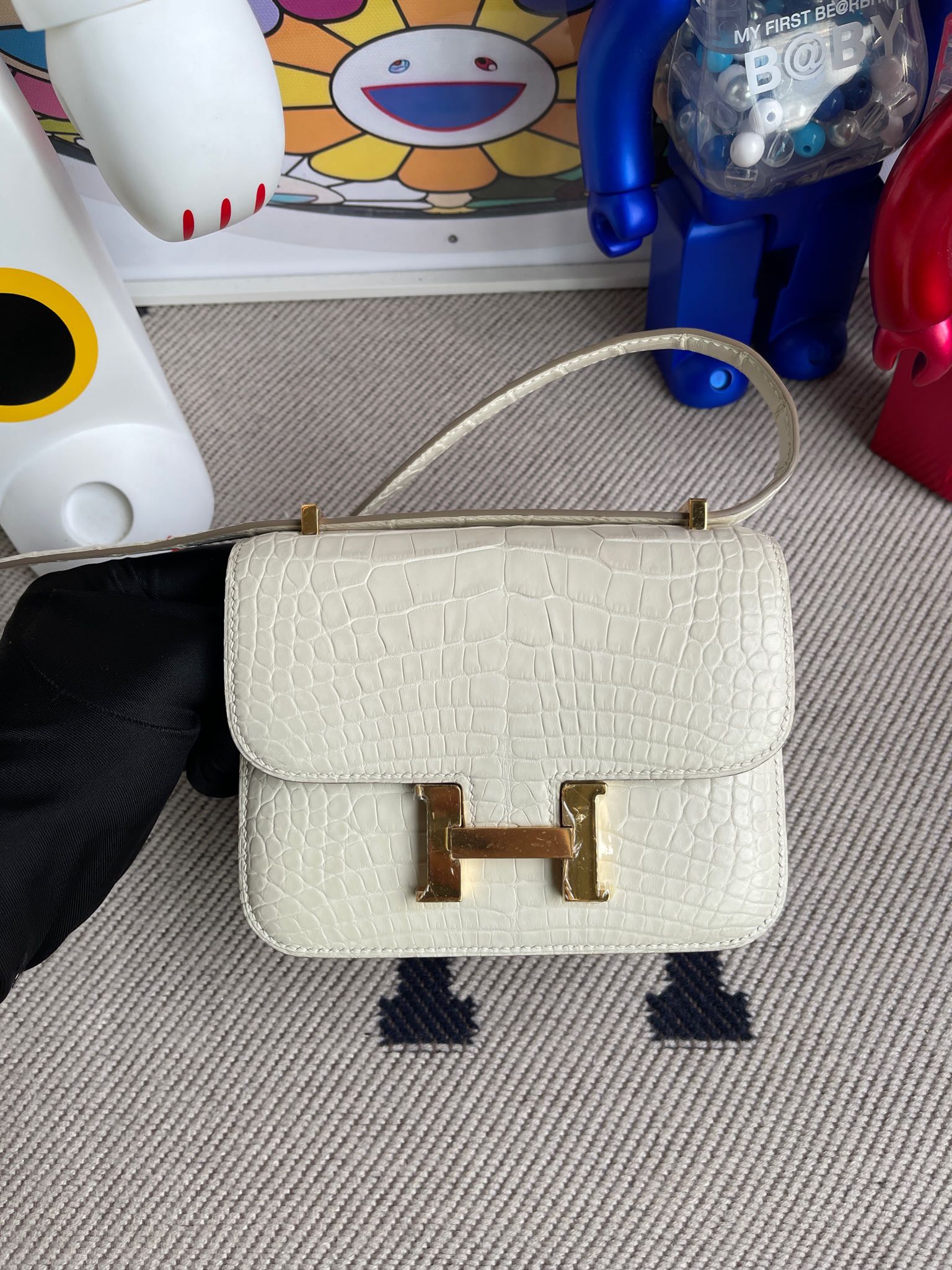 Hermès（爱马仕）Constance 14cm Alligator matt 雾面鳄鱼 8L 奶油白 beton 金扣 顶级手缝